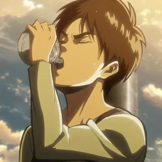 🗡 Eren Yeager Attack on Titan Anime, Ataque dos Titãs, Eren, Eren Yeager, Bebendo, Garrafa whatsapp sticker