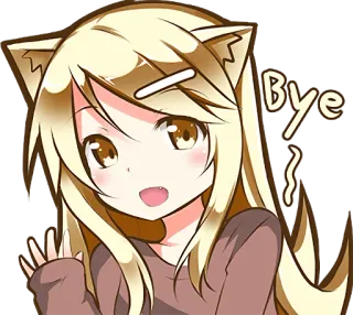 🖐 Bye 动漫, 卡通, 卡哇伊, 挥手, 告别, 猫娘 whatsapp sticker