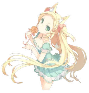 😚 fille anime, oreilles de renard, mignon, chibi, cheveux blonds, fantaisie, kawaii whatsapp sticker