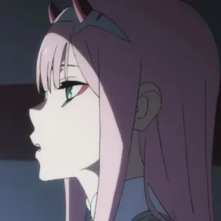 🕊 Zero Two Darling in the Franxx Anime, Zero Two, Darling in the Franxx, Cheveux roses, Cornes, Fille anime telegram sticker