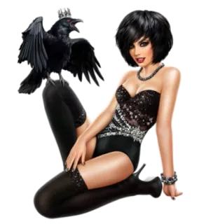 👯 mujer, cuervo, corona, pinup, gótico telegram sticker