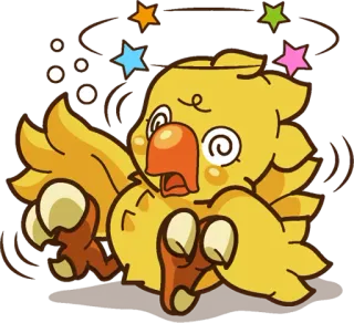 😵 โชโคโบะ, เวียนหัว, การ์ตูน, นก, สีเหลือง telegram sticker
