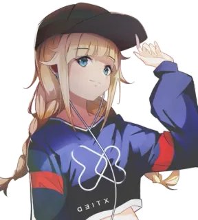 😍 XTIEO Anime, Dziewczyna, Blondynka, Kapelusz, Słuchawki whatsapp sticker