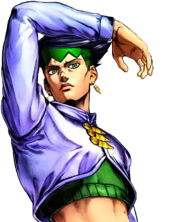 😎 Rohan Kishibe JoJo's Bizarre Adventure Rohan Kishibe, Jojo's Bizarre Adventure, Anime, Manga, Personnage, cheveux verts, boucle d'oreille telegram sticker