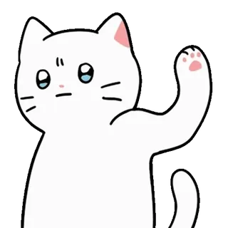 💬 gato, gato blanco, saludando, lindo, dibujos animados, animal whatsapp sticker
