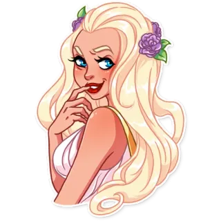 😏 pegatina, mujer, rubia, dibujos animados, flores moradas, bonita whatsapp sticker