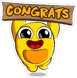 🤝 CONGRATS congratulazioni, festa, cartone animato, personaggio giallo, cartello telegram sticker