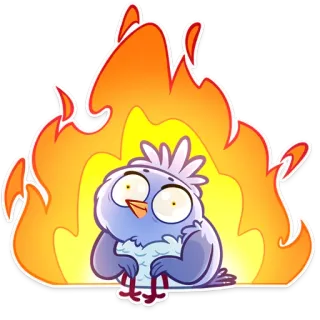 😰 bird, flames, fire, cartoon, sticker, funny, scared telegram sticker
