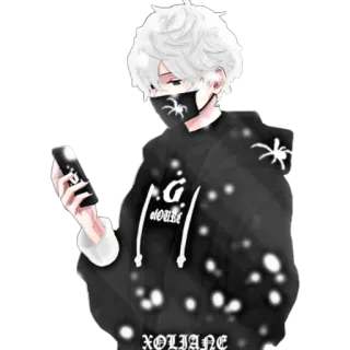 🦔 XOLIANE anime boy, spider, hoodie, mask, smartphone, glowing, sticker, cartoon whatsapp sticker