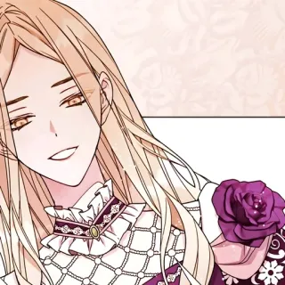 🫖 kobieta, blond włosy, fioletowy kwiat, uśmiechnięta, elegancka, anime telegram sticker
