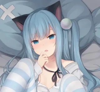 🥺 アニメ, 女の子, 猫耳, 青髪, 可愛い, 眠い telegram sticker