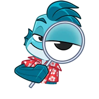 🐟 cartone animato, personaggio, lente d'ingrandimento, pesce, ricerca, camicia hawaiana telegram sticker