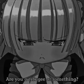 ♠️ Are you a refugee or something? Аниме, Чиби, Персонаж, Беженец, Вопрос telegram sticker