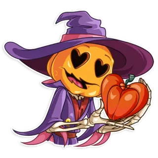 😍 かぼちゃ, ハロウィン, 骸骨, 愛, 魔女, ハート, 漫画 telegram sticker