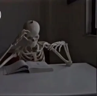 😔 esqueleto, leitura, osso, anatomia, humor, escritório telegram sticker