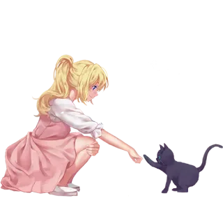 🤛 Anime, Ragazza, Gatto, Carino, Cartone animato, Gattino, Giocando telegram sticker
