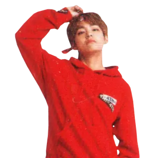 ☹️ persona, uomo, felpa rossa con cappuccio, kpop, giovane telegram sticker