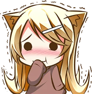 😆 动漫, 卡通, 可爱, 猫耳, 脸红, Q版 whatsapp sticker