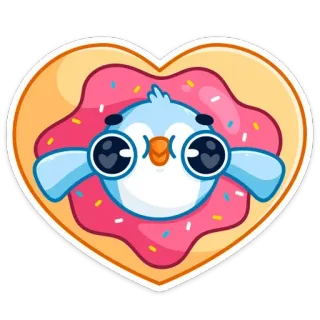 ❤️ oiseau, donut, coeur, mignon, dessin animé, autocollant whatsapp sticker