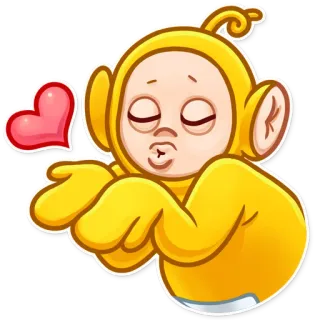 😘 Laa-Laa Teletubbies laalaa, teletubbies, kartun, cium, cinta, hati telegram sticker