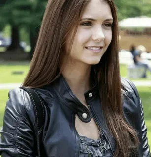 🥀 woman, portrait, brunette, smiling, leather jacket, casual telegram sticker