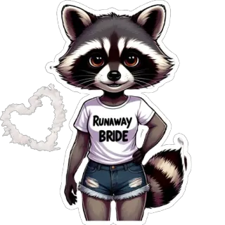 🤩 Runaway Bride Waschbär, Tier, Braut, Hochzeit, Heirat, lustig, anthropomorph telegram sticker