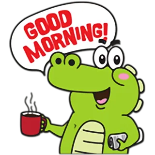 ⛅ GOOD MORNING! alligator, crocodile, good morning, greeting, coffee, animal, cartoon telegram sticker