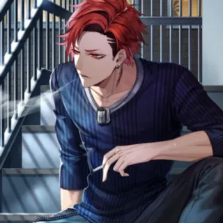 🚬 Anime, Hút thuốc, Thuốc lá, Tóc đỏ, Cầu thang, Nam whatsapp sticker
