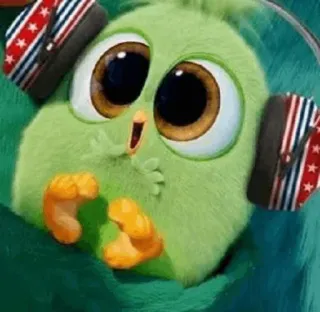 〰 oiseau, mignon, casque, vert, dessin animé telegram sticker