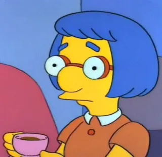 👩 Milhouse Van Houten The Simpsons 만화, 심슨 가족, 밀하우스, 밀하우스 밴 호튼, 캐릭터, 안경, 노란색 telegram sticker