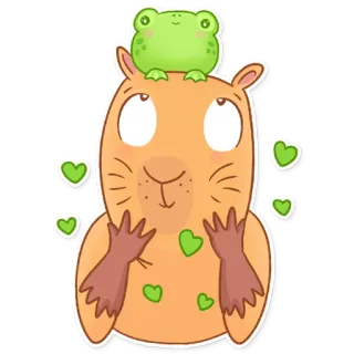 🐸 Kapibara, Katak, Hati, Lucu, Binatang, Persahabatan, Kartun telegram sticker