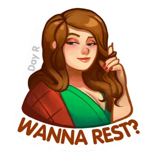 😘 WANNA REST? Cartoon, Frau, Ausruhen, Entspannen, Braune Haare telegram sticker