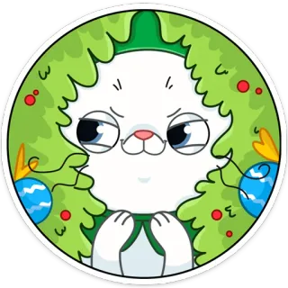 👀 кот, мультфильм, рождество, праздник, венок, милый telegram sticker