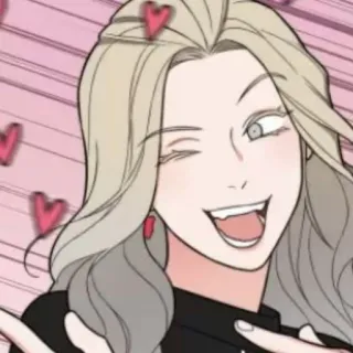 🌟 Dibujo animado, Mujer, Rubia, Guiño, Corazones, Sonriendo whatsapp sticker
