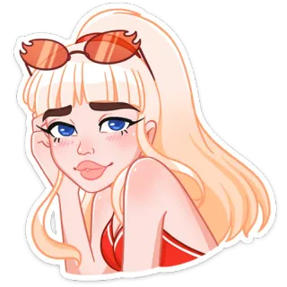 😎 mujer, gafas de sol, rubia, dibujo animado, chica, verano, rojo, belleza telegram sticker