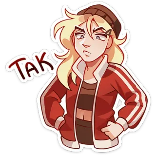 🤨 TAK 漫画, 女性, ジャケット, Tak, ブロンドの髪 whatsapp sticker