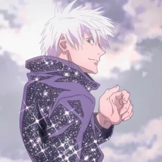 ✨ Gojo Satoru Jujutsu Kaisen Anime, Gojo Satoru, Jujutsu Kaisen, Błyszczące, Białe włosy, Postać telegram sticker
