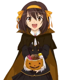 🎃 Haruhi Suzumiya The Melancholy of Haruhi Suzumiya Аниме, Хэллоуин, Тыква, Конфеты, Харухи Судзумия, Милый, Девушка telegram sticker