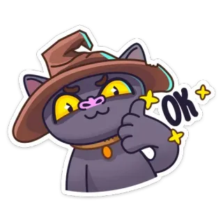 👌 OK gato, mago, magia, ok, fofo, adesivo, chapéu, desenho animado whatsapp sticker