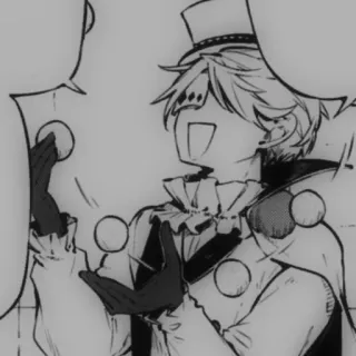🎭 Clown, Anime, Manga, Figur, Schwarzweiß, Hut, Handschuhe telegram sticker