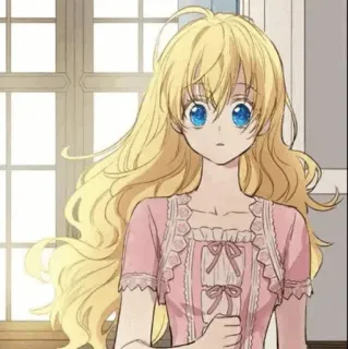 🌸 chica anime, chica manga, dibujos animados, pelo rubio, vestido rosa whatsapp sticker