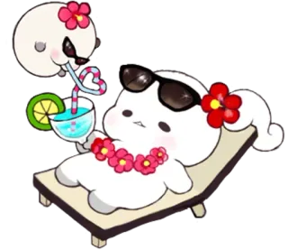 ☁ 귀여운, 유령, 카와이, 여름, 해변, 음료, 휴식, 휴가 telegram sticker