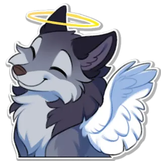 😇 wolf, angel, halo, wings, cartoon, cute, furry telegram sticker