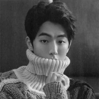 ➖ uomo, ritratto, maglione, bianco e nero, coreano telegram sticker