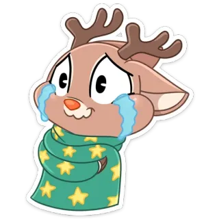 😭 กวางเรนเดียร์, ร้องไห้, เศร้า, คริสต์มาส, ฤดูหนาว, ผ้าพันคอ, ดาว telegram sticker