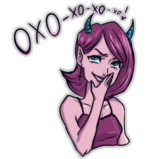 😆 OXO-XO-XO! 恶魔, 恶灵, 女人, 角, 卡通, 亲吻, 拥抱 telegram sticker