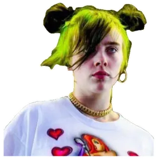 😕 Billie Eilish Билли Айлиш, певица, поп-звезда, знаменитость, зеленые волосы, музыкант telegram sticker