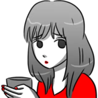 ☕️ donna, ragazza, cartone animato, personaggio, grigio, rosso telegram sticker