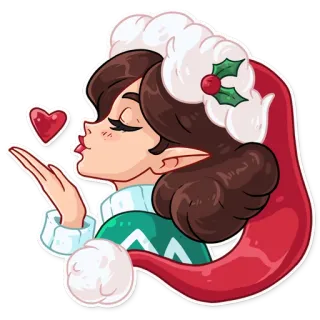 😘 Weihnachten, Elf, Kussmund, Feiertag, Cartoon, Mädchen whatsapp sticker