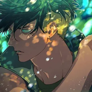 ✨ anime, homem, retrato, cabelo verde, bonito, cara telegram sticker